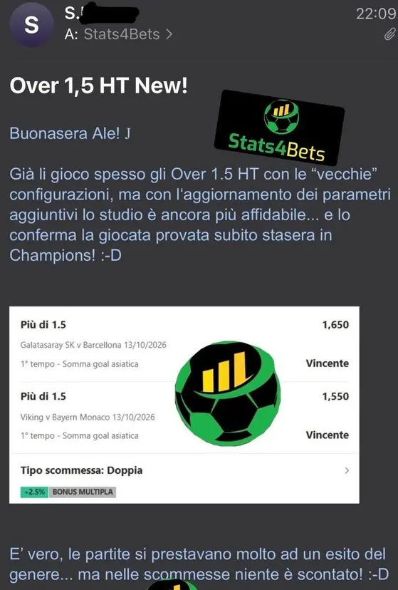 Statistiche Over 1.5 primo Tempo del SuperFoglio