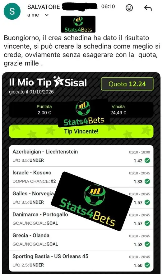 Email di Salvatore su come giocare una schedina online col Crea Schedina